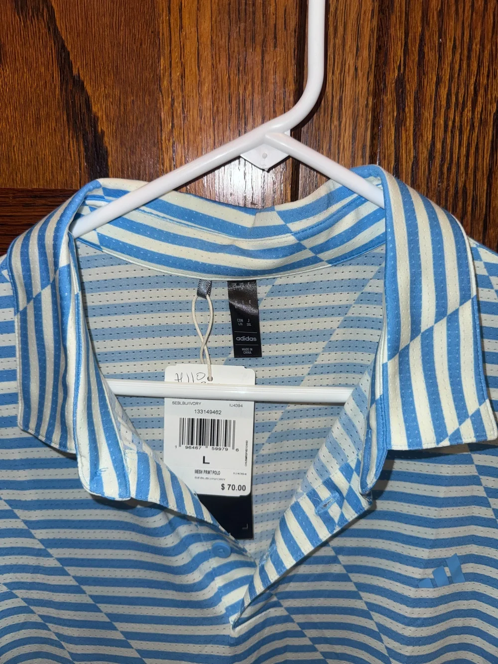 Adidas Polo Shirt Blue White Striped Mesh Size L